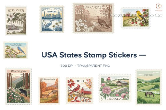 Download USA States Stamp Stickers Set 4 - States Collection
