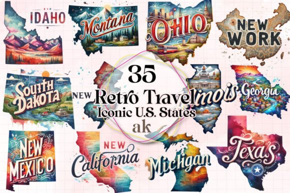 Download Retro Travel Design Iconic U.S. States - States Collection