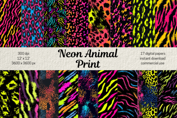 Download Neon Animal Print Seamless Pattern Set - Animal Collection