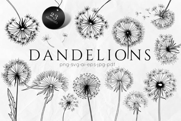 Download Dandelions SVG - Flowers Line Art SVG - Flower Collection
