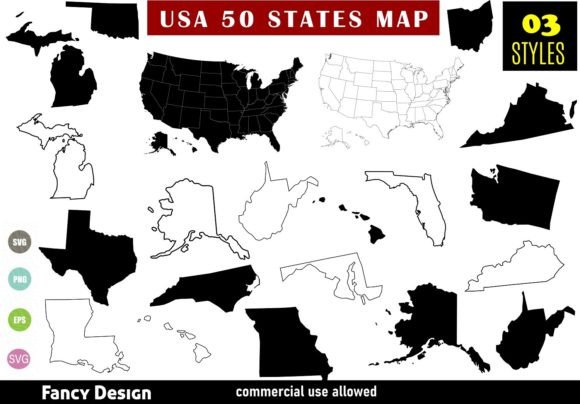 Download 50 States of America Map Svg Bundle USA - States Collection