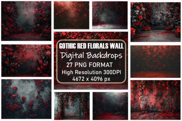 Download Gothic Red Flowers Wall Digital Backdrop - Flower Collection