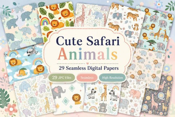 Download Cute Safari Animals Seamless Digital - Animal Collection
