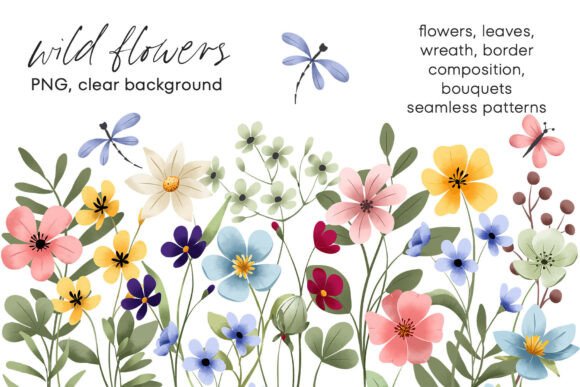 Download Wild Flowers, Butterflies and Dragonfly. - Flower Collection