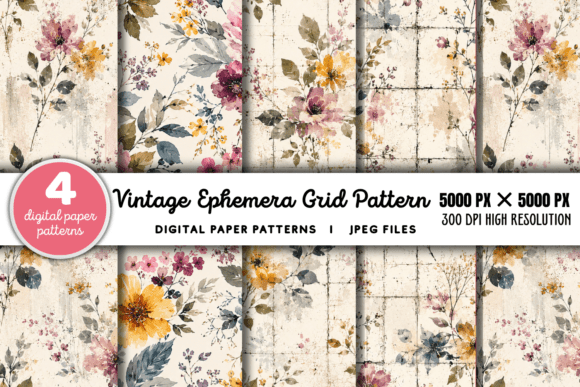 Download Vintage Grid Lined Ephemera Pattern 4 - Premium Resources