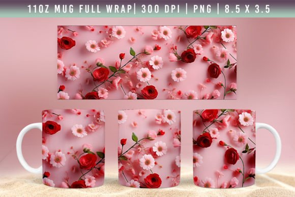 Download 3D Flower Mug Wrap, Sublimation Designs - Flower Collection