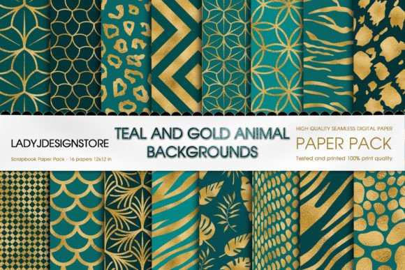 Download Teal and Gold Animal Digital Paper - Animal Collection