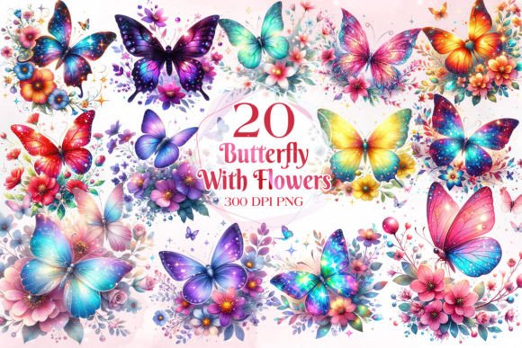 Download Butterfly with Flowers Clipart Bundle - Flower Collection