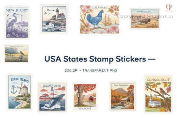 Download USA States Stamp Stickers Set 5 - States Collection
