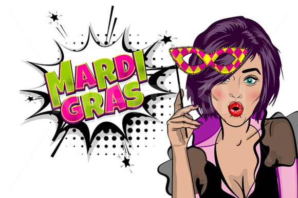 Download Pop Art Sexy Woman Hold Mask Mardi Gras - Sexy woman Collection