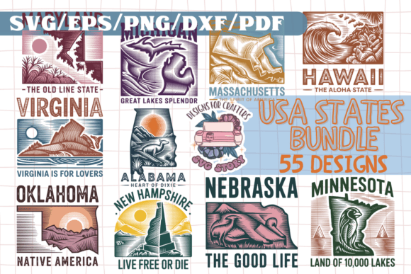 Download USA States Bundle 55 SVG PDF EPS - States Collection