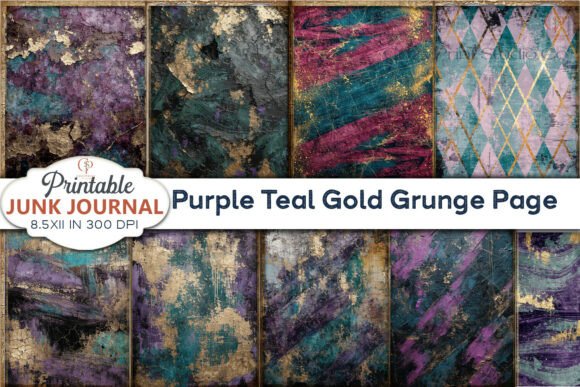 Download Purple Teal Gold Grunge Page Junk Journa - Teal Collection