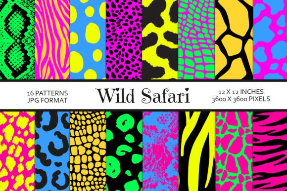 Download Neon Safari Animal Print Digital Paper - Animal Collection