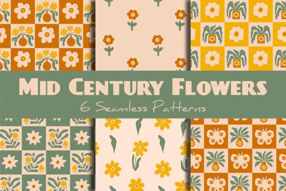 Download Mid Century Flowers Seamless Patterns - Flower Collection
