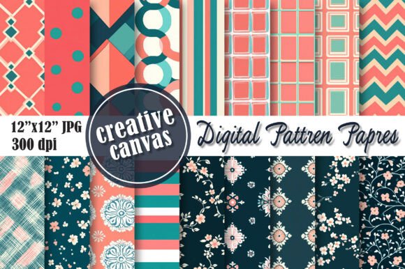 Download Coral Teal Stripe Digital Paper Bundle - Teal Collection