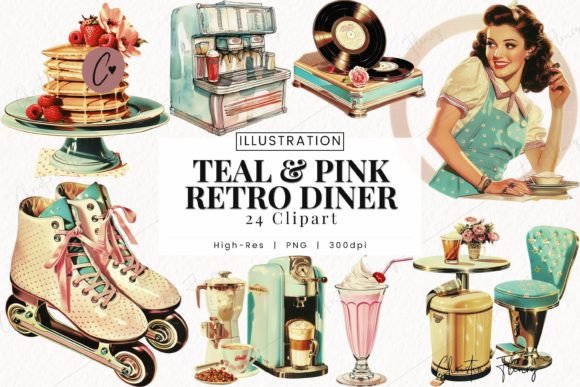 Download Teal &amp; Pink Retro Diner Clipart - Teal Collection