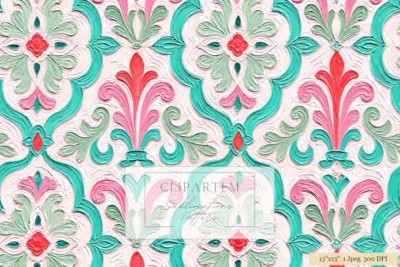 Download Teal Pink Damask Impasto Pattern - Teal Collection