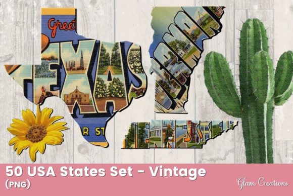 Download 50 USA States Set - Vintage Postcards - States Collection