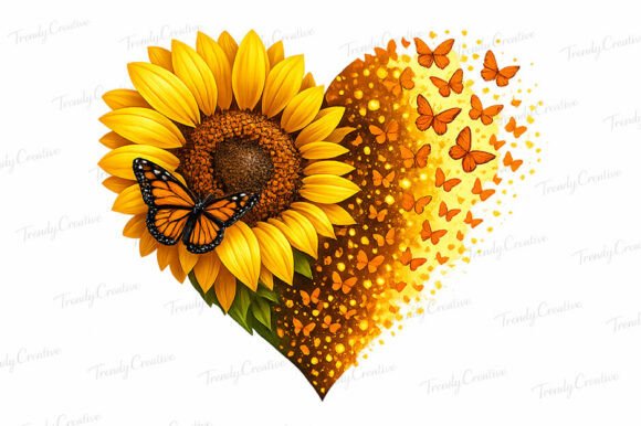 Download Sunflower Heart Butterfly Rustic PNG Art - Flower Collection