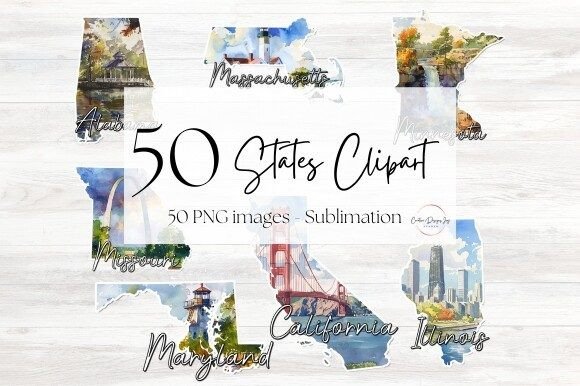 Download 50 States Sublimation Clipart - States Collection