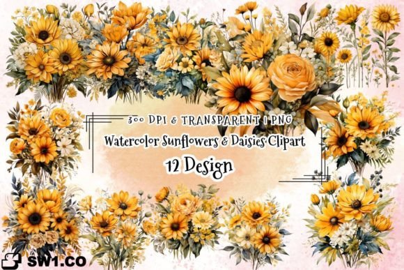 Download Watercolor Sunflowers Daisies Clipart - Flower Collection