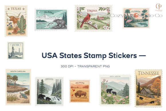 Download USA States Stamp Stickers Set 2 - States Collection