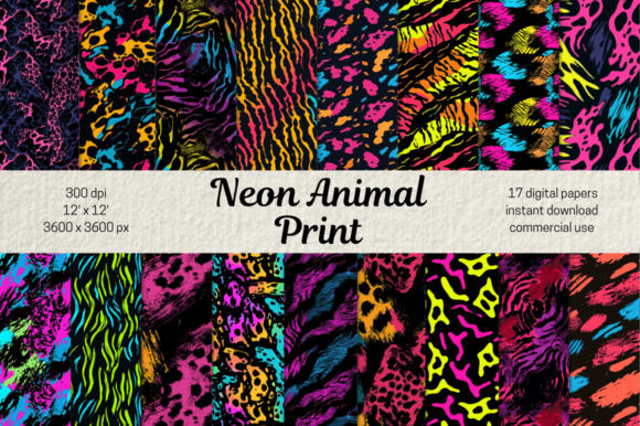 Download Neon Animal Print Seamless Pattern Set - Animal Collection